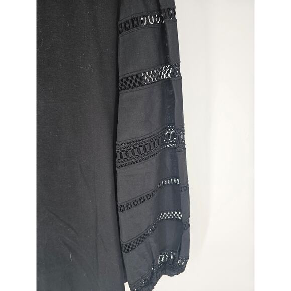 Chico's Women's Long Sleeve Round Neck Black Pull-over Blouse Top Size 3 Crochet - Picture 2 of 4